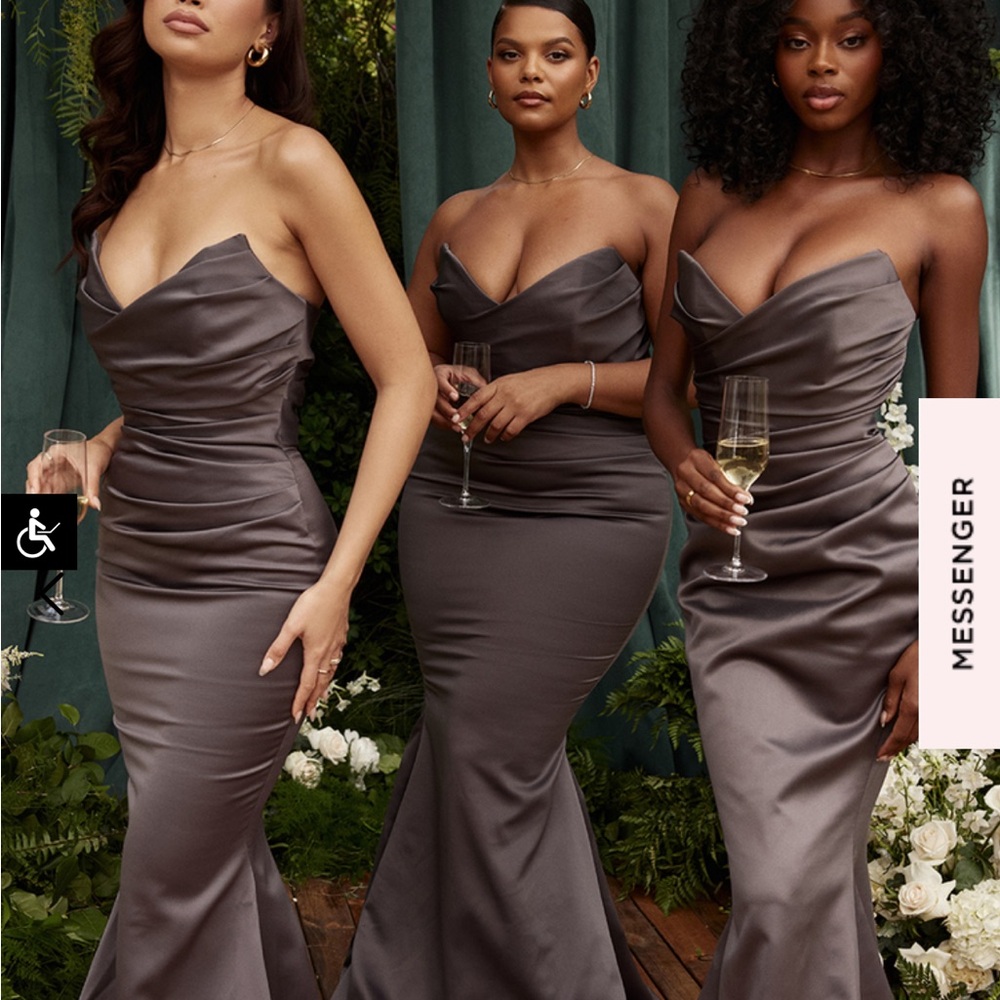 House of CB Elegant Gray Satin Wedding Dress